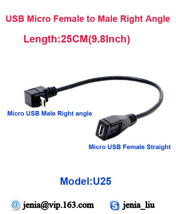 Angled 90 Degree USB Micro 5P Female Male down  Extension Cable Adapter 